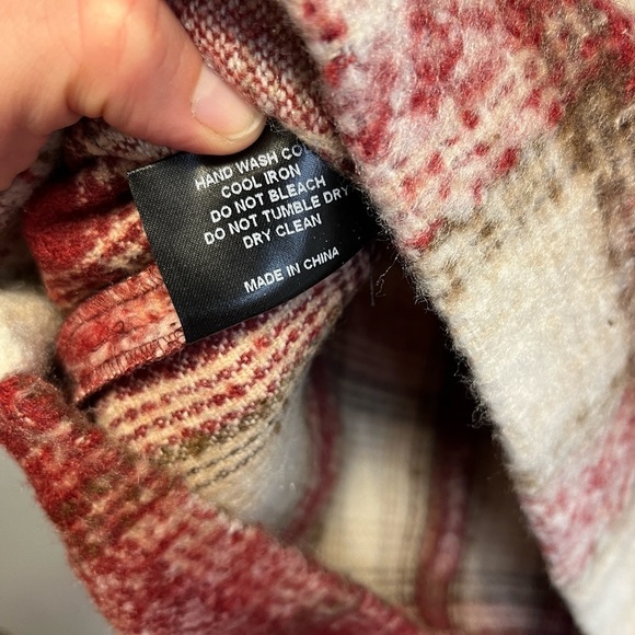 Just Female Plaid Wood Blouse Wool Blend Mock Neck - Picture 6 of 11